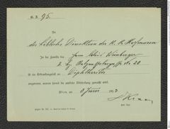 k.k. naturhistorisches Hofmuseum, Intendanzakten 1885-1896 (Hauer), Aktenzahl Z.274/1893, Seite 1